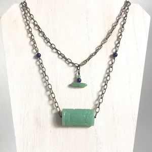Unique Statement Necklace - Green Aventurine & Amethyst- Nickel Free!